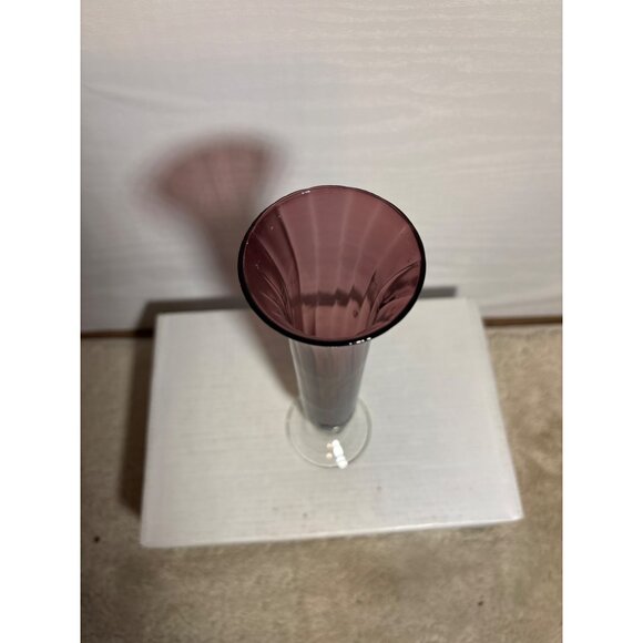 Glass Bud Vase Amethyst Purple With Clear Pedestal Base Elegant Flared Design 10 - Picture 4 of 7